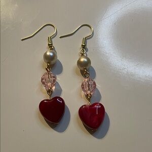 Elegant Red Heart Earrings with Gold Accents